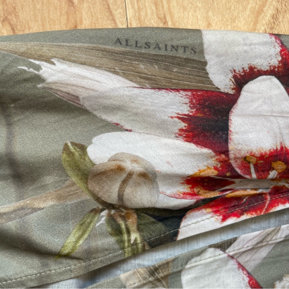 |AllSaints| Ira Dorada Silk Asymmetrical One Shoulder Midi Dress Size 6 - Picture 5 of 11